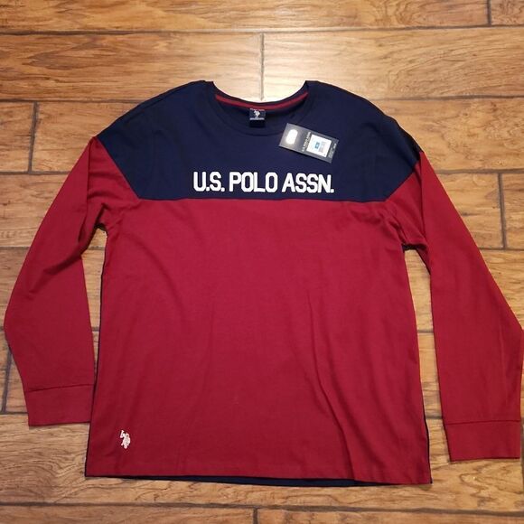 New with tag, U.S.POLO ASSN. men's XL maroon and navy long sleeve shirt - Picture 1 of 7